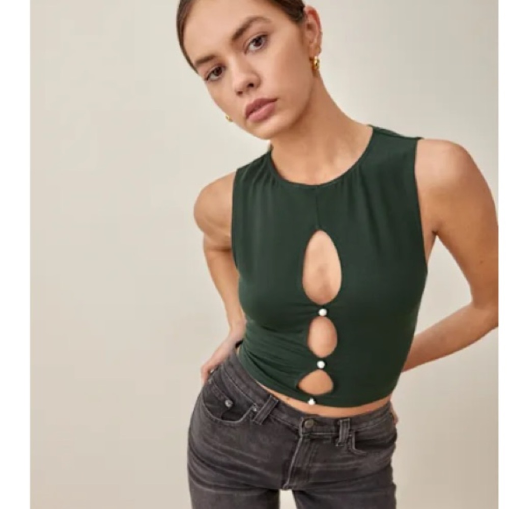 Reformation Dark Green Cutout Tank Top